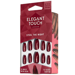 Elegant Touch Colour False Nails Steel The Night - Angled